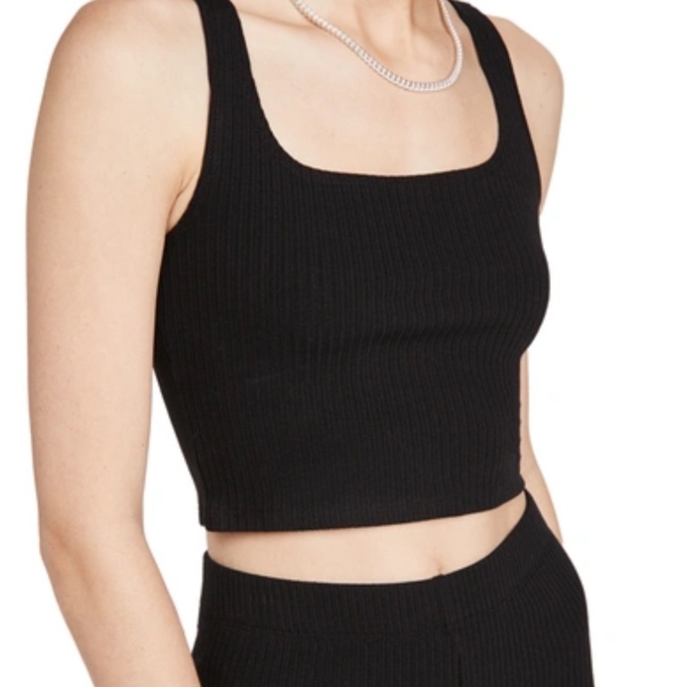 Reformation Black Ribbed Square Neck Crop Top